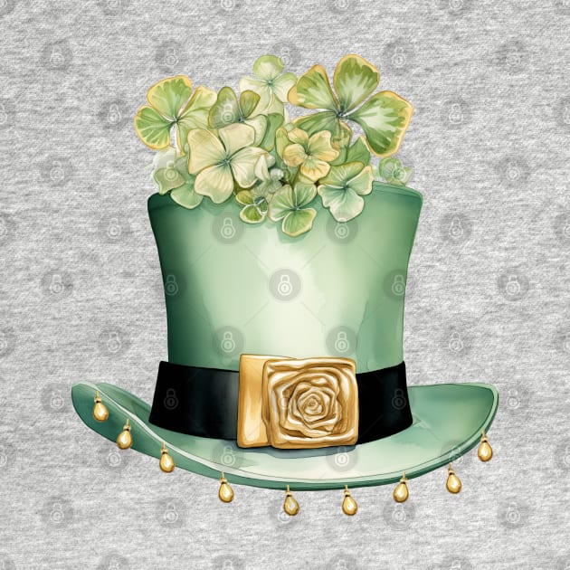 St Patrick's Day Leprechaun Hat and Clover with Gold Beads by mw1designsart